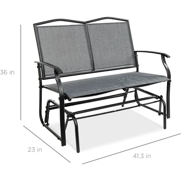 Best Choice Products 2-Person Outdoor Swing Glider, Patio Loveseat, Steel Bench Rocker for Porch w/ Armrests  C Gray