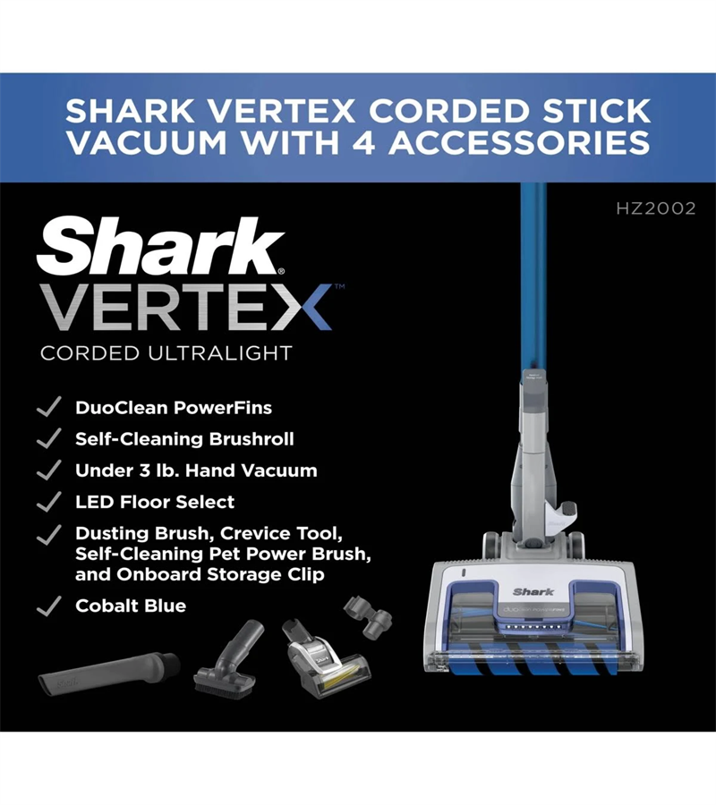 Shark Vertex Ultralight DuoClean PowerFins Corded Stick Vacuum with Self-Cleaning Brushroll (HZ2002)