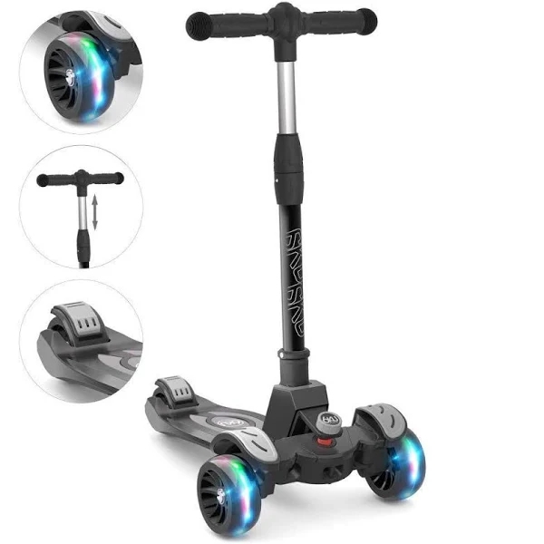 6KU Kids Kick Scooter with Adjustable Height, Lean to Steer, Flashing Wheels for Children 3-8 Years Old Black