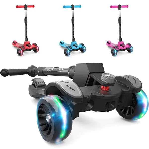 6KU Kids Kick Scooter with Adjustable Height, Lean to Steer, Flashing Wheels for Children 3-8 Years Old Black