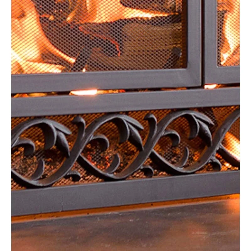 Plow & Hearth Large Cast Iron Scrollwork Design Fireplace with Doors, Black