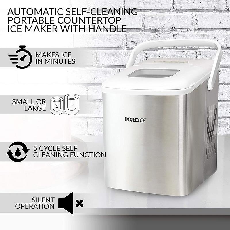 Igloo ICEB26HNSSWL Stainless Steel Automatic Self-Cleaning Portable Electric Countertop Ice Maker Machine