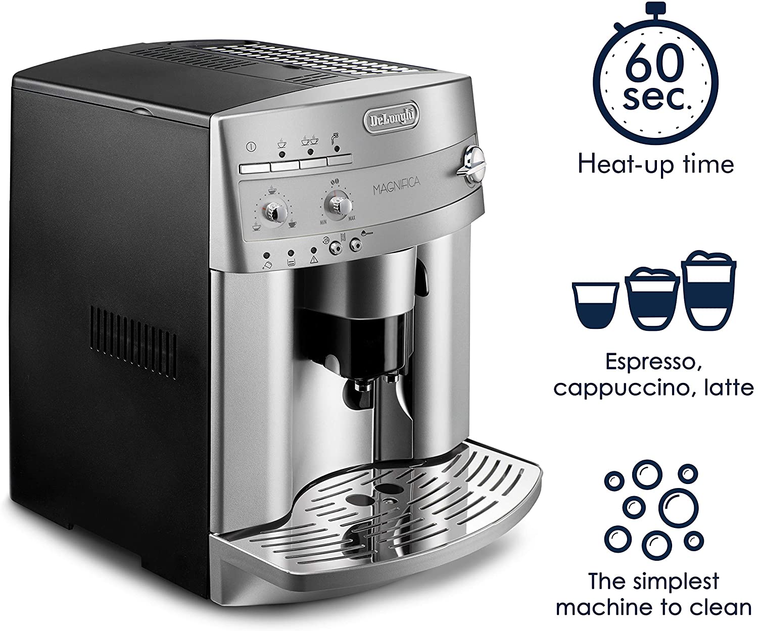 De'Longhi ESAM3300 Magnifica Super Automatic Espresso & Coffee Machine, Silver