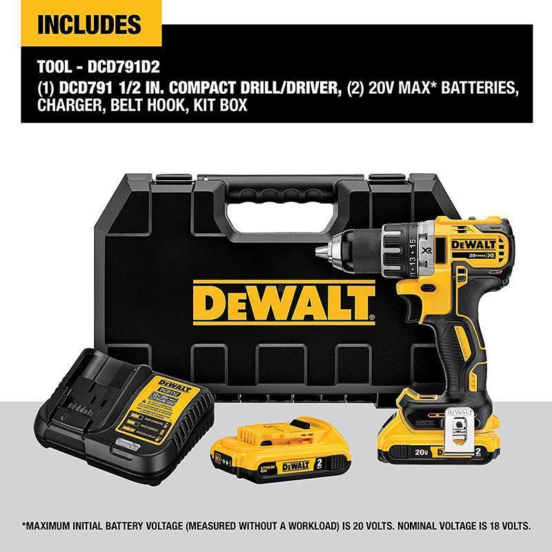 DEWALT 20V MAX Cordless Drill Driver Kit Brushless 1-2-Inch (DCD791D2)