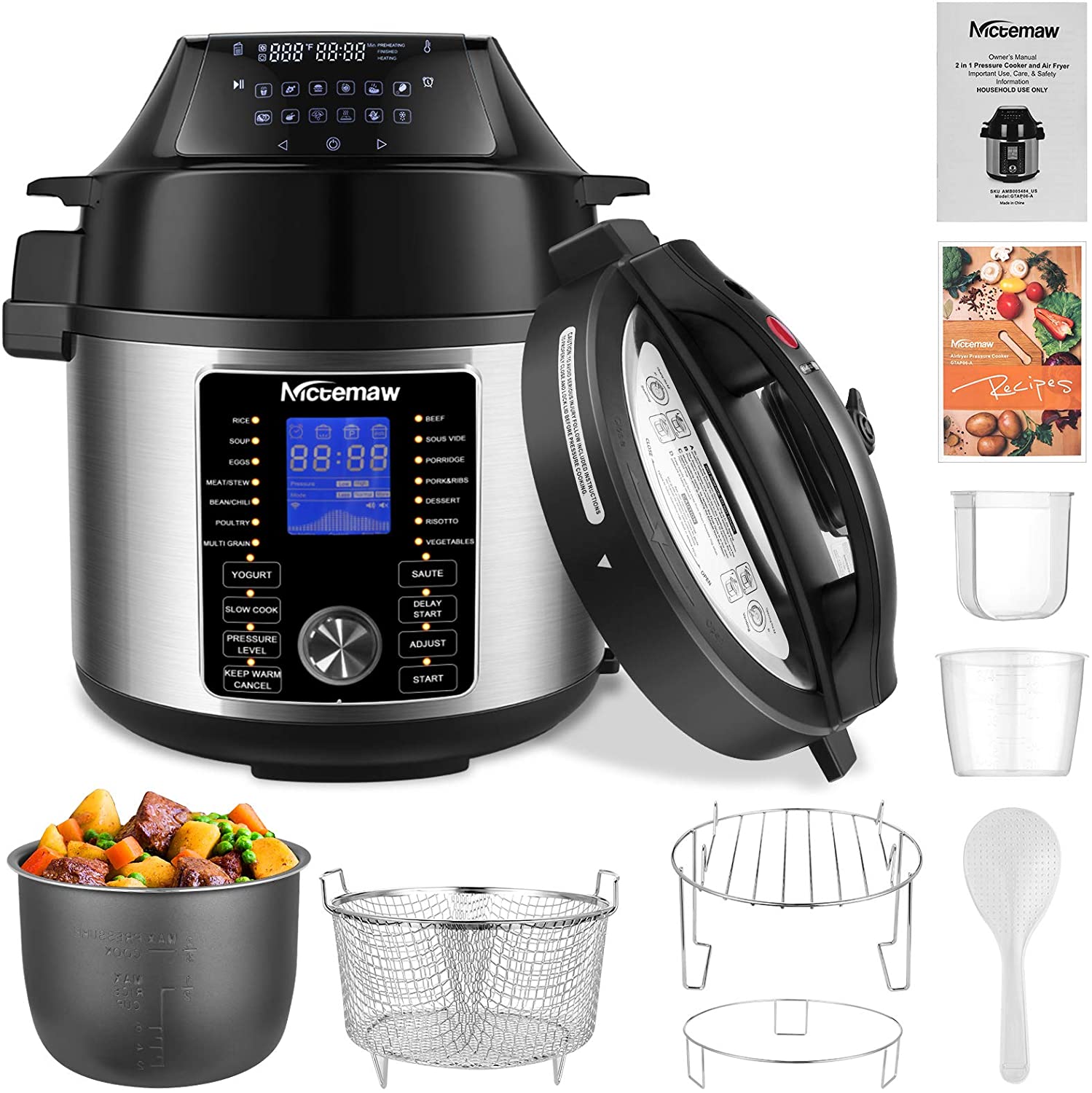 Nictemaw 17-in-1 Pressure Cooker, 6QT Air Fryer Electric Pressure Cooker