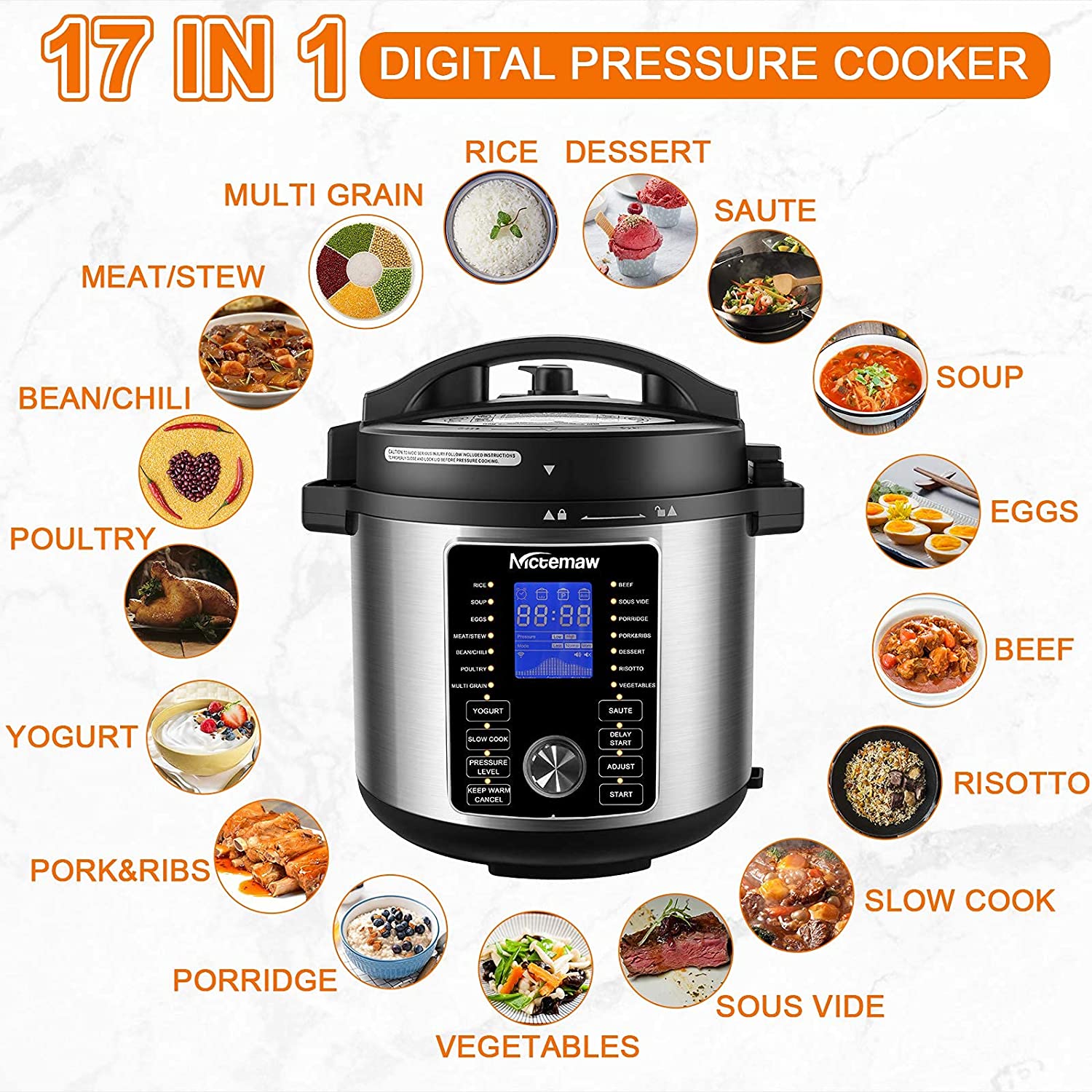 Nictemaw 17-in-1 Pressure Cooker, 6QT Air Fryer Electric Pressure Cooker