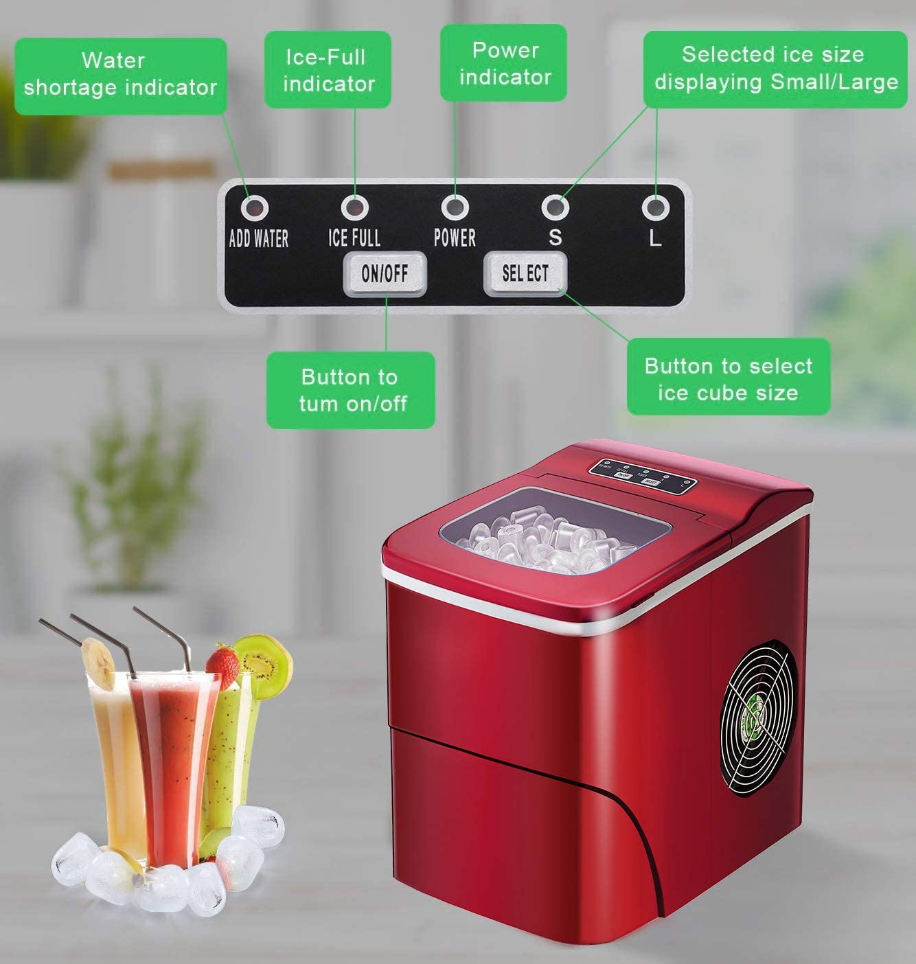 AGLUCKY Compact Automatic Ice Maker - Red