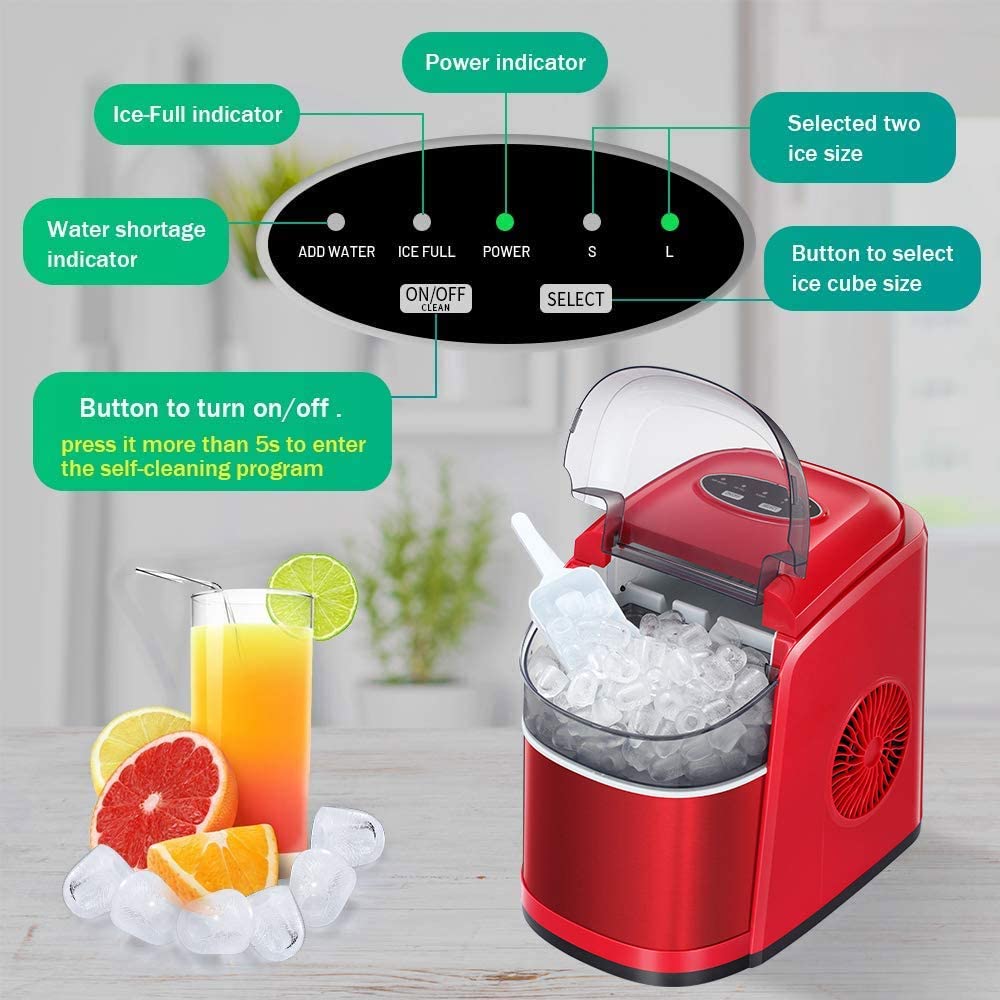 Kismile Counter top Ice Maker Machine - Red