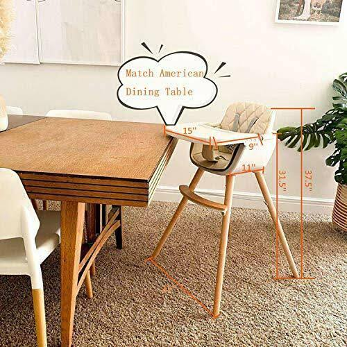 3-in-1 Baby High Chair with Adjustable Legs, Tray -Cream Color Dishwasher Safe, Wooden High Chair Made of Sleek Hardwood & Premium Leatherette, Ideal