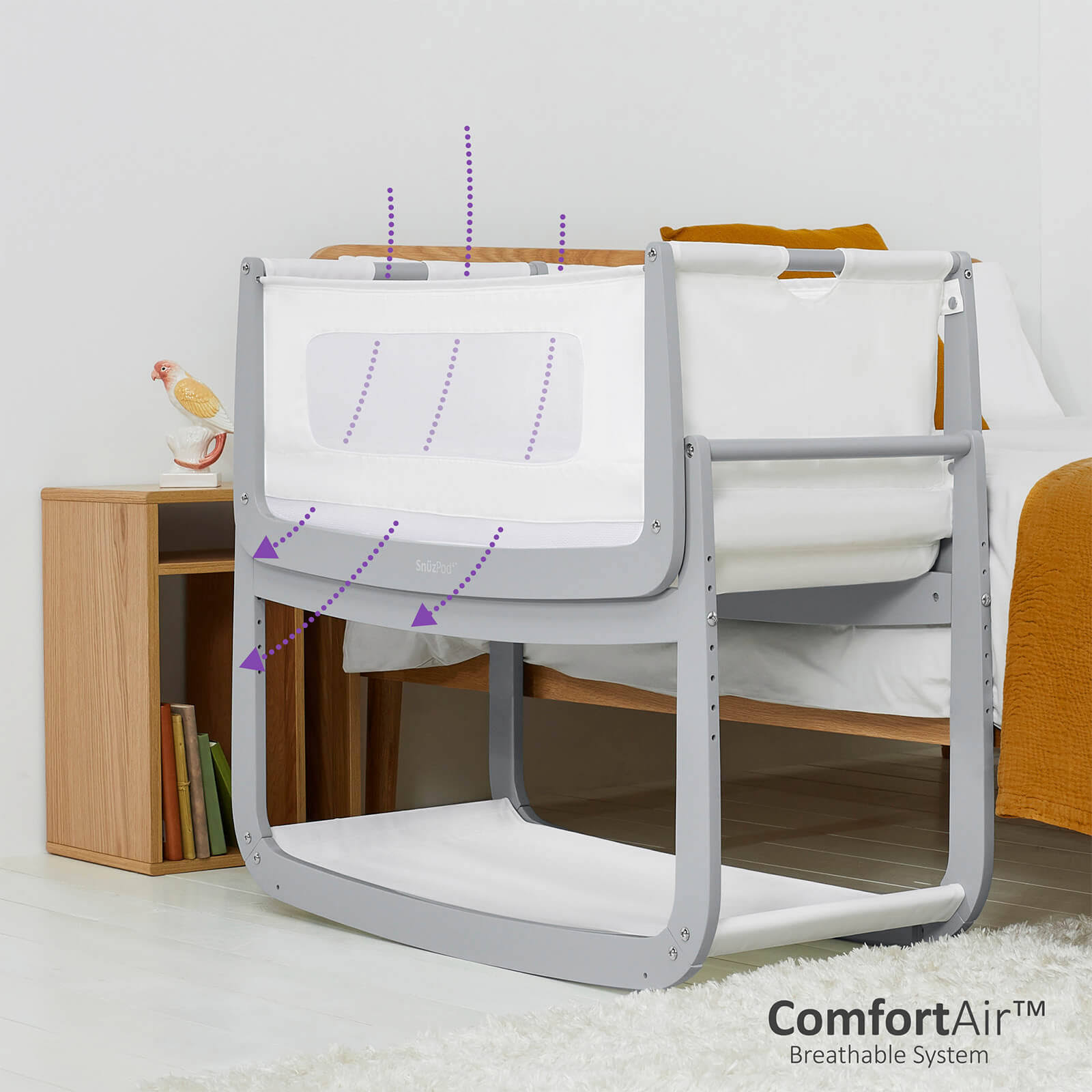 SNZ Pod 4 Bedside Crib Dove FN014D