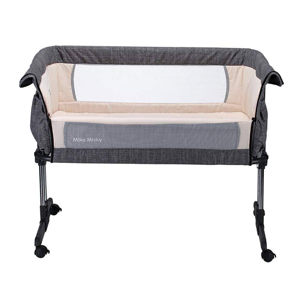 Mika Micky Bedside Sleeper Easy Folding Portable Crib, Grey