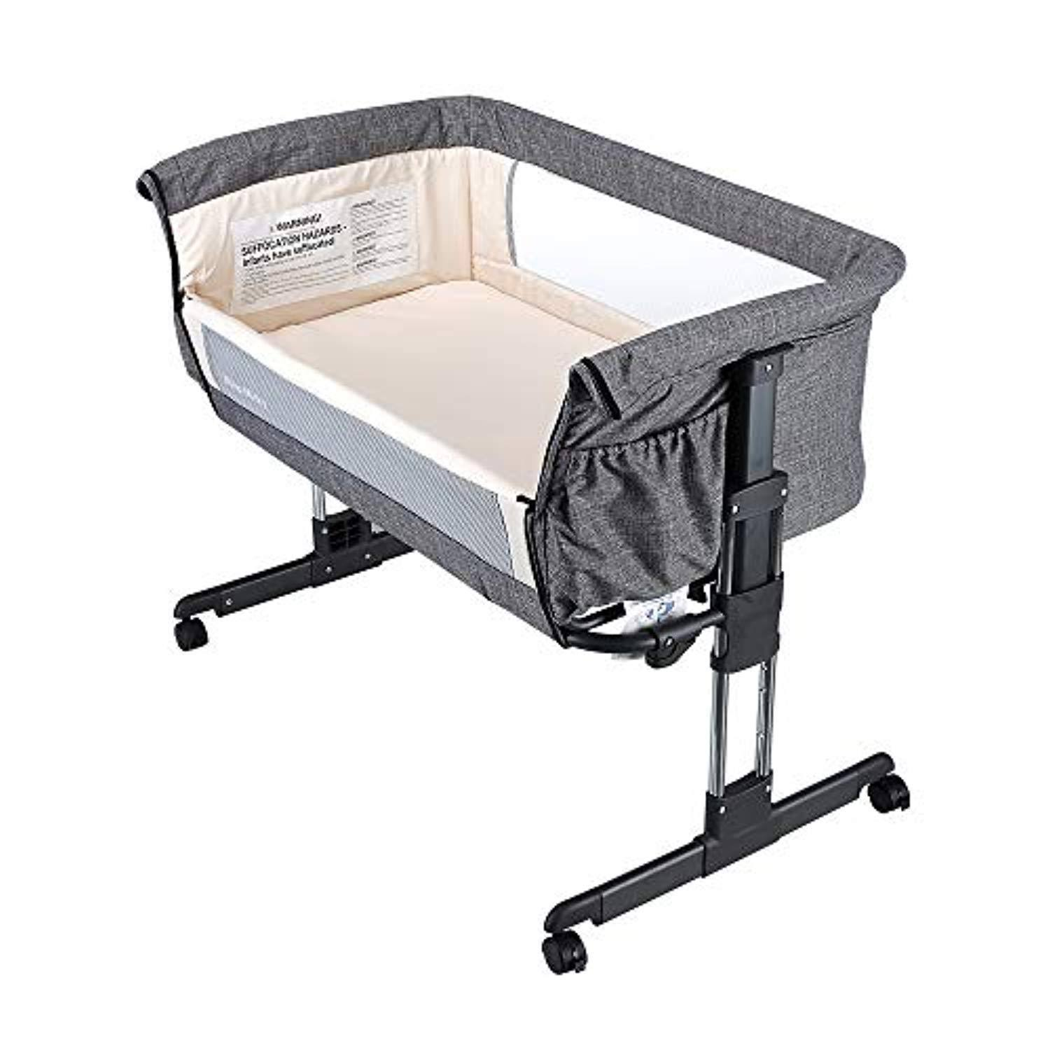 Mika Micky Bedside Sleeper Easy Folding Portable Crib, Grey