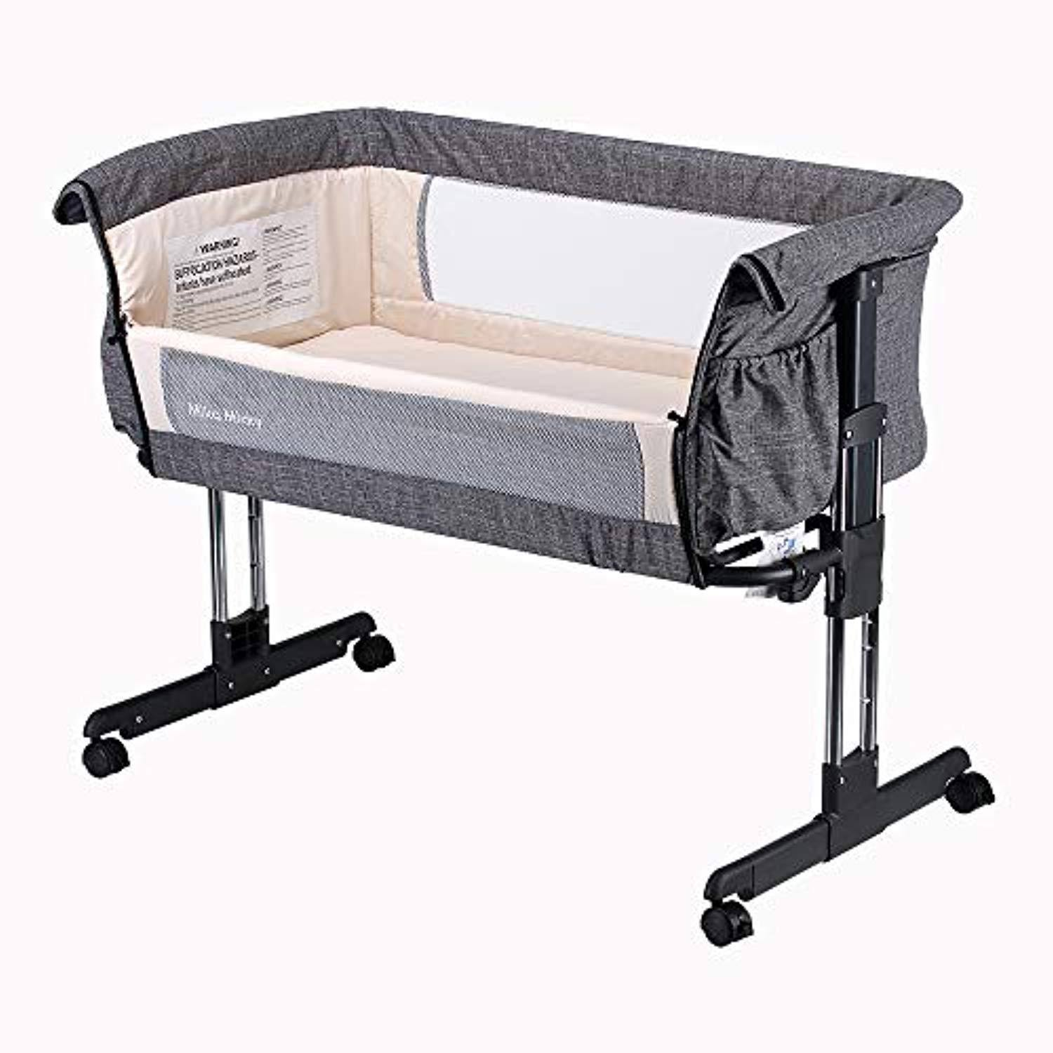 Mika Micky Bedside Sleeper Easy Folding Portable Crib, Grey