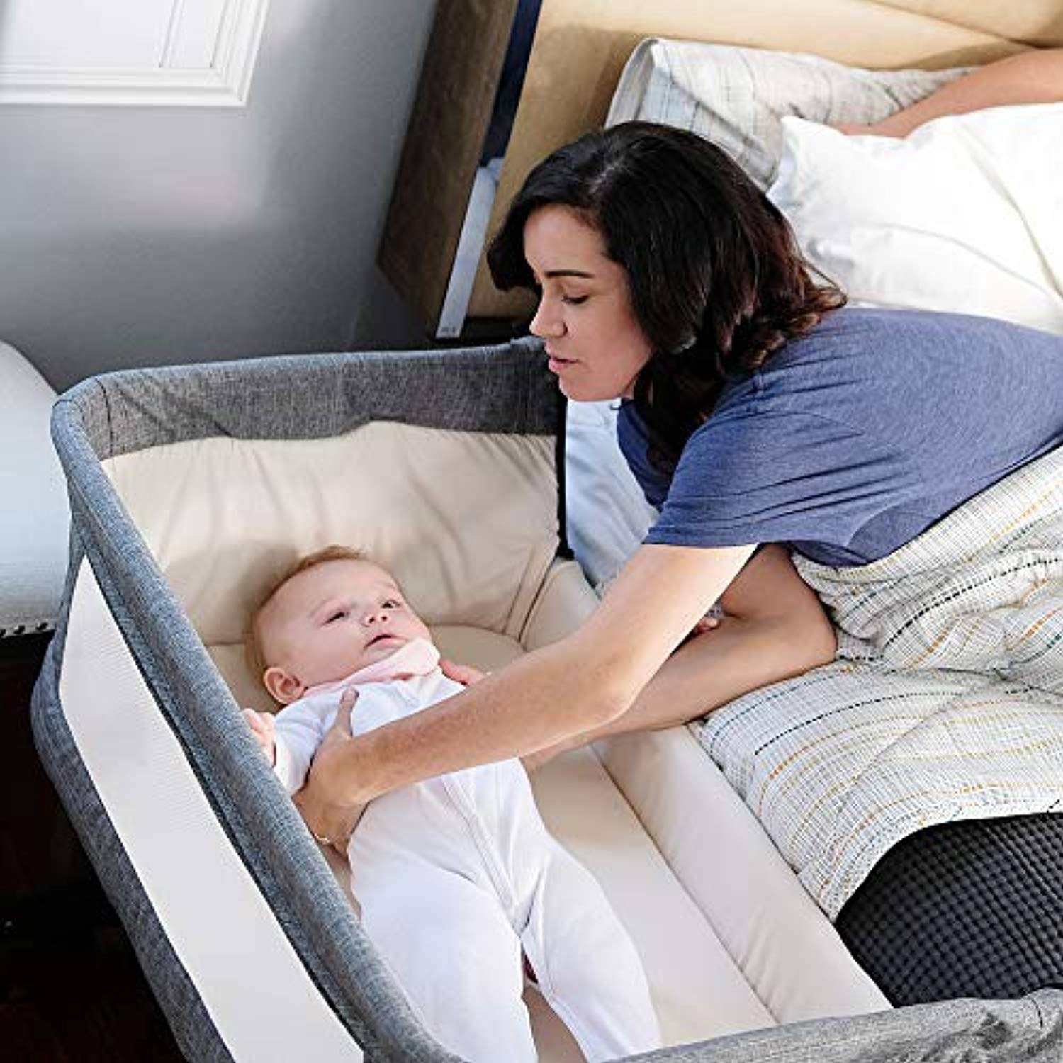 Mika Micky Bedside Sleeper Easy Folding Portable Crib, Grey