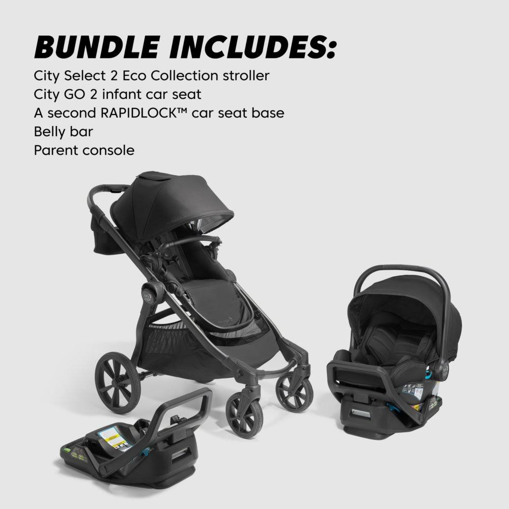 Baby Jogger City Select 2 Eco Collection Single-to-Double Modular Travel System in Lunar Black