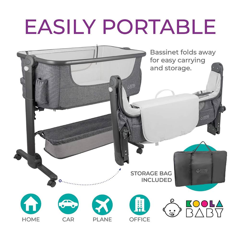 KoolerThings Baby Bassinet Bedside Sleeper for Baby Easy Folding Portable Crib with Storage