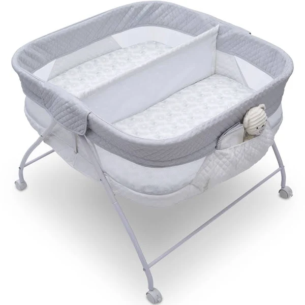 Delta Children Little Folks Twin EZ Fold Ultra Compact Double Bassinet, Aqua Geo