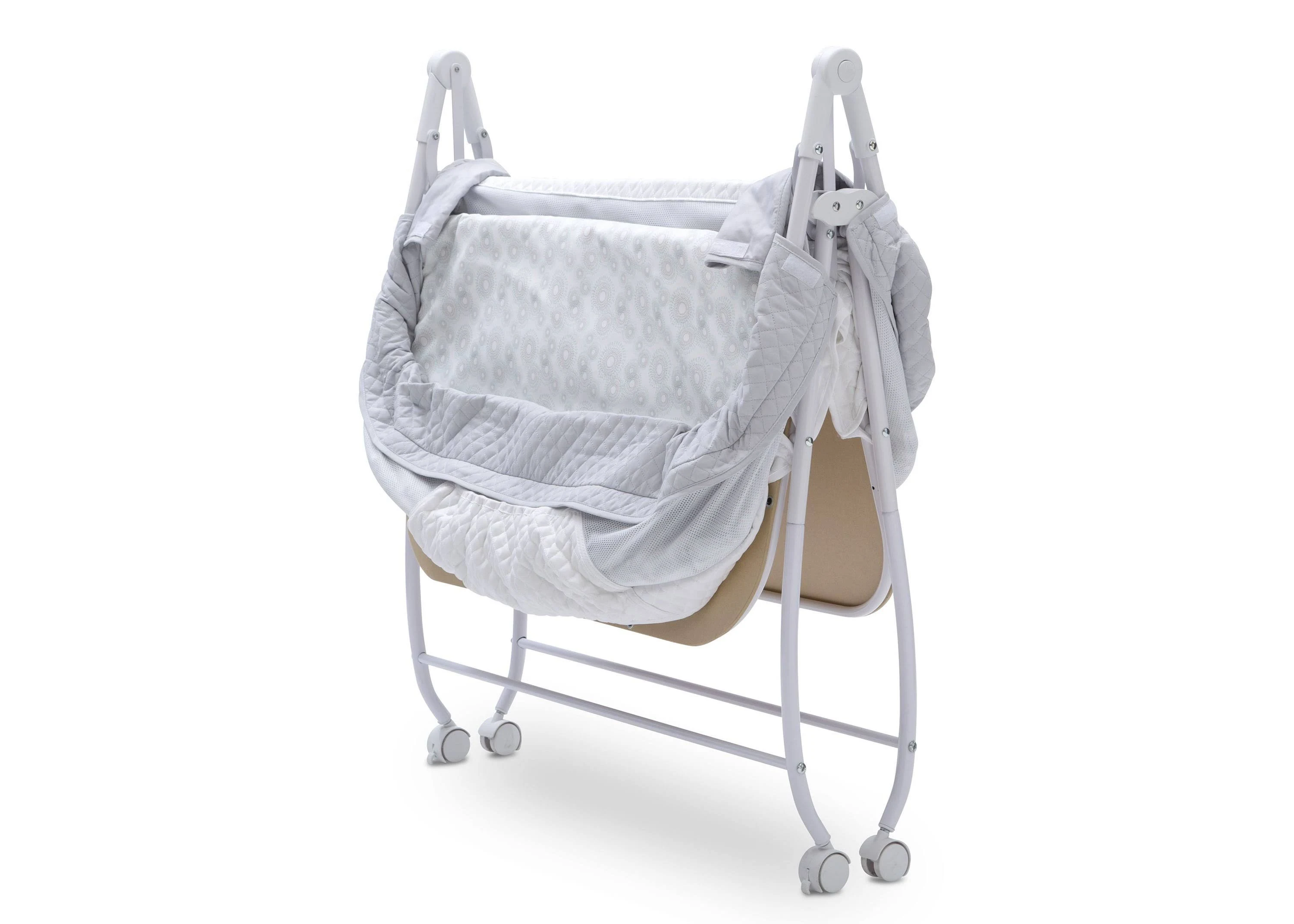 Delta Children Little Folks Twin EZ Fold Ultra Compact Double Bassinet, Aqua Geo