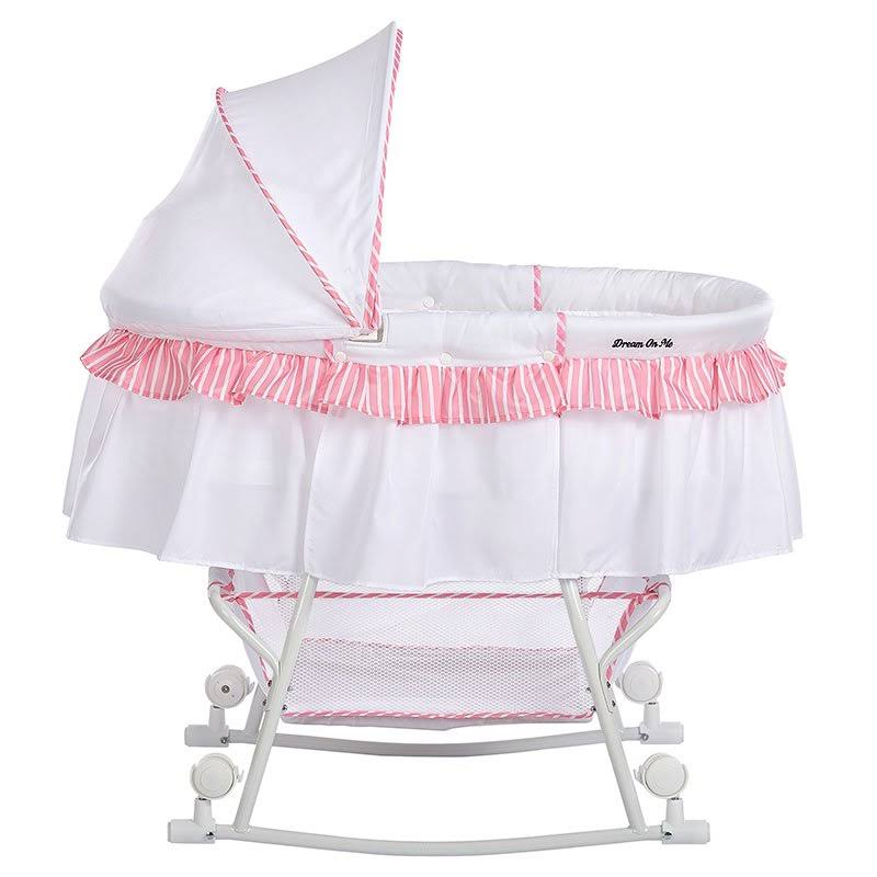 Dream on Me Lacy Portable 2 in 1 Bassinet and Cradle, Pink & White