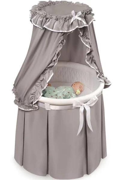 Badger Basket Empress Round Baby Bassinet with Canopy ¨C Gray/White