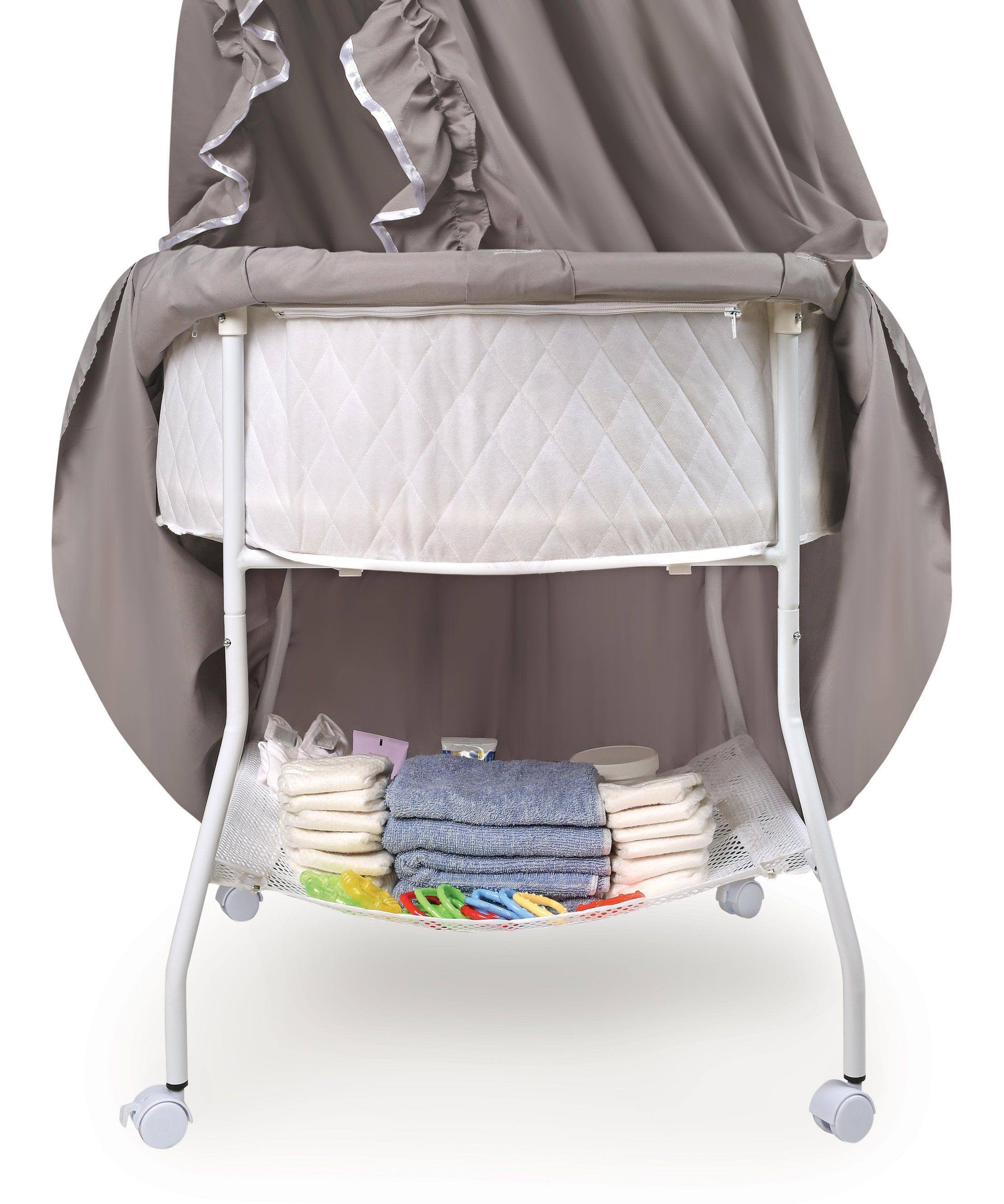 Badger Basket Empress Round Baby Bassinet with Canopy ¨C Gray/White