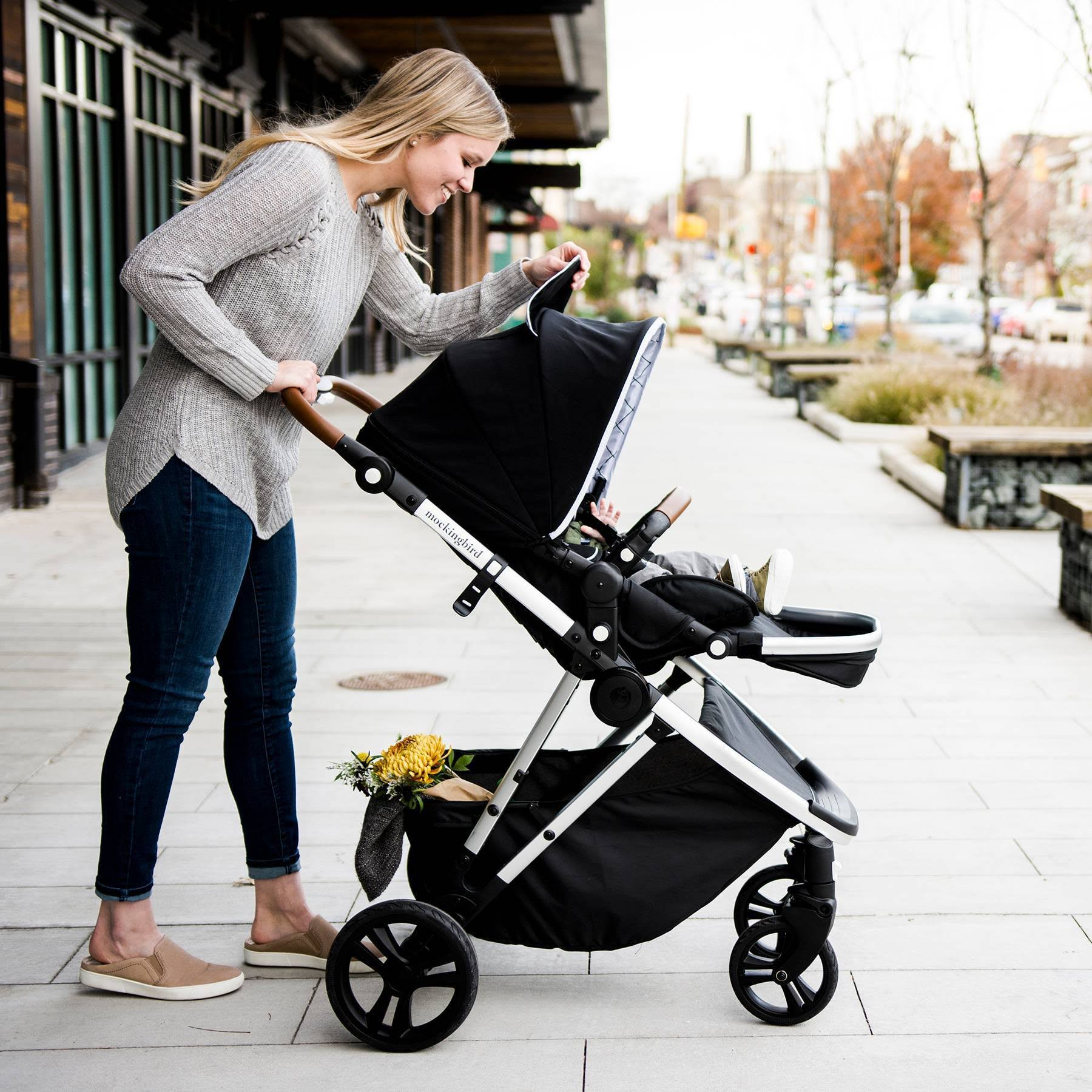 Mockingbird Single-to-Double Stroller ¨C Black Canopy