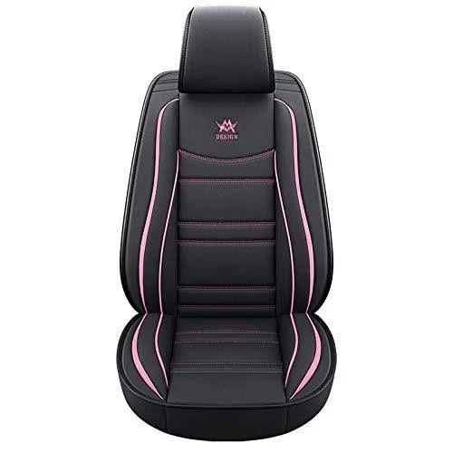 Luxury Leather Auto Car Seat Covers 5 SEATS Full Set Universal Fit(Black-Pink)