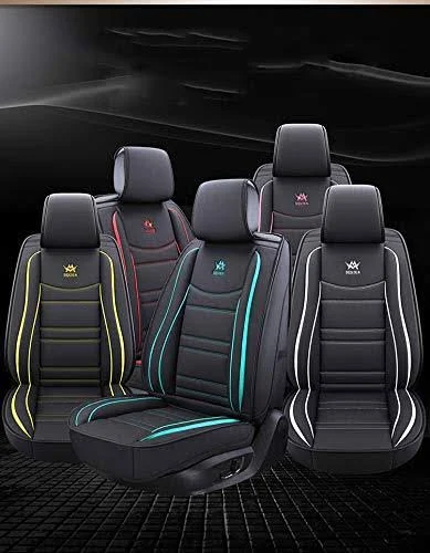 Luxury Leather Auto Car Seat Covers 5 SEATS Full Set Universal Fit(Black-Pink)