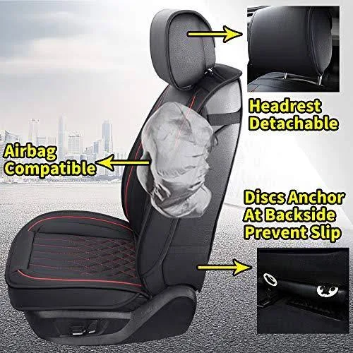 Aierxuan 5 Car Seat Covers Full Set with Waterproof Leather, Universal Fit for Most Sedan SUV (Black and Red, Full Set) 686465