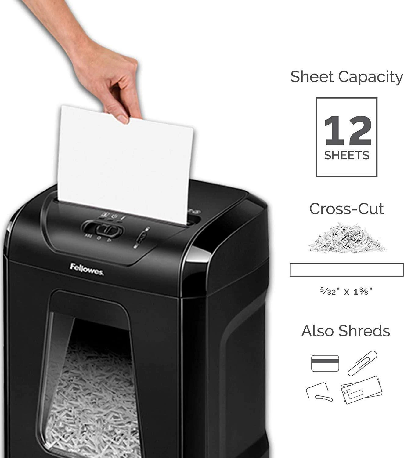Fellowes Powershred 12-Sheet Cross-Cut Shredder, 12C