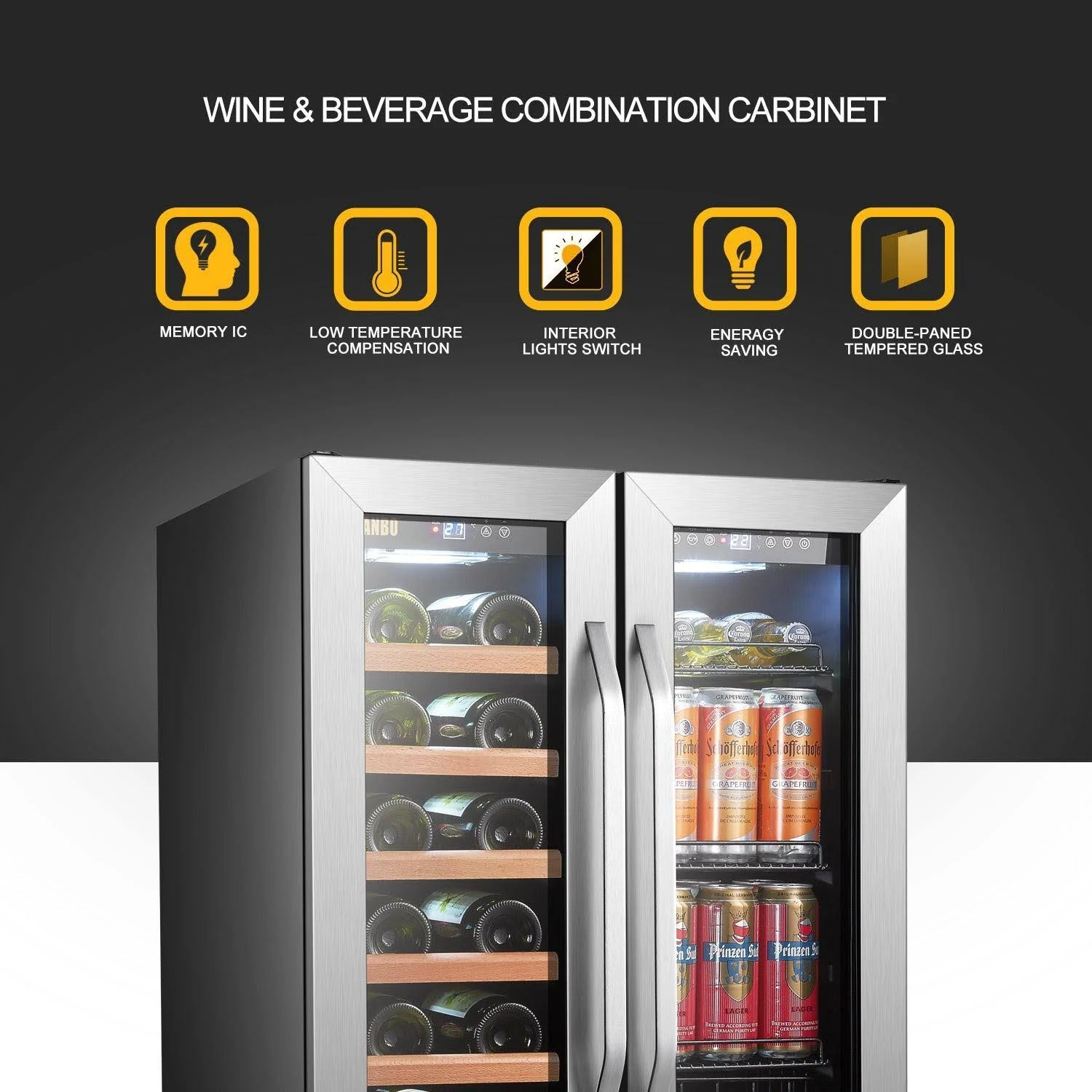 Lanbo Wine Cooler 24″ Wide 18 Bottle 55 Can Dual-Zone | LB36BD