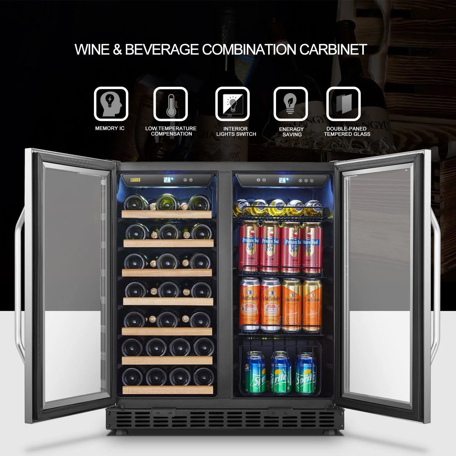 Lanbo – 70 Can 33 Bottle Wine and Beverage Cooler – Black