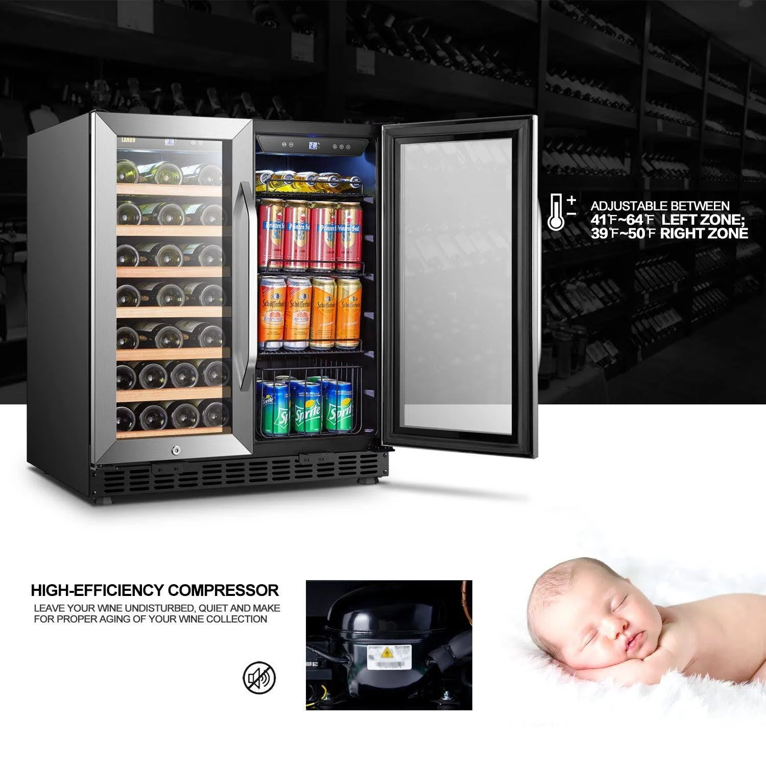 Lanbo – 70 Can 33 Bottle Wine and Beverage Cooler – Black