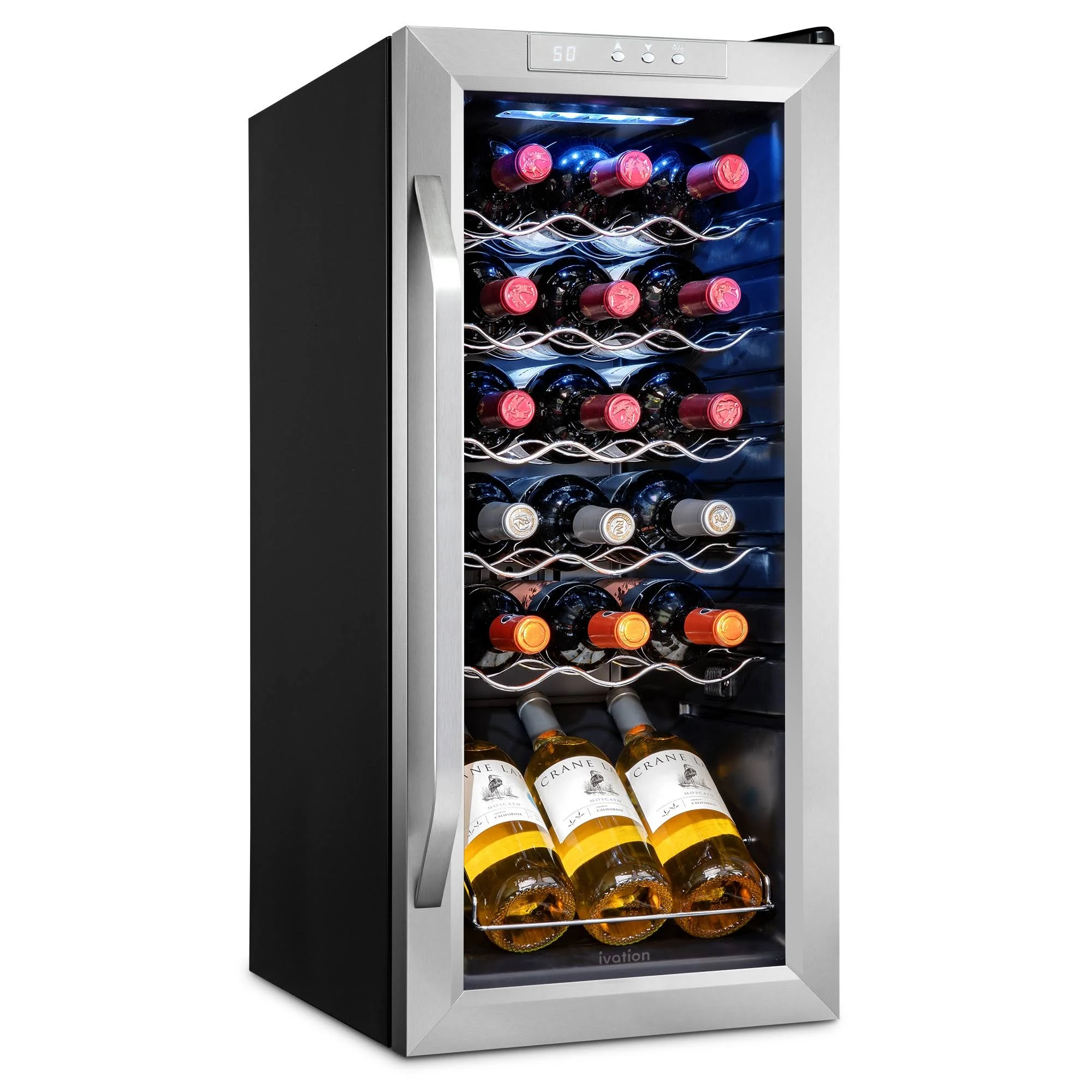 Ivation 18-Bottle Compressor Freestanding Wine Cooler Refrigerator – Stainless Steel