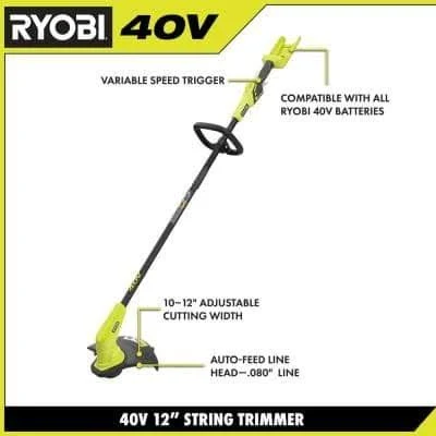 Ryobi 40-Volt Lithium-Ion Cordless String Trimmer  C 1.5 Ah Battery and Charger