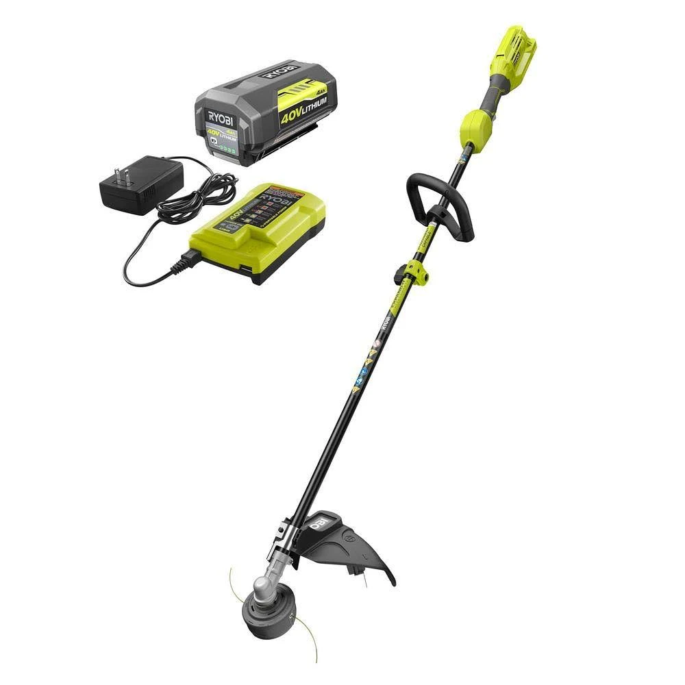 Ryobi 40-Volt Lithium-Ion Cordless Attachment Capable String Trimmer, 4.0 Ah Battery and Charger Included