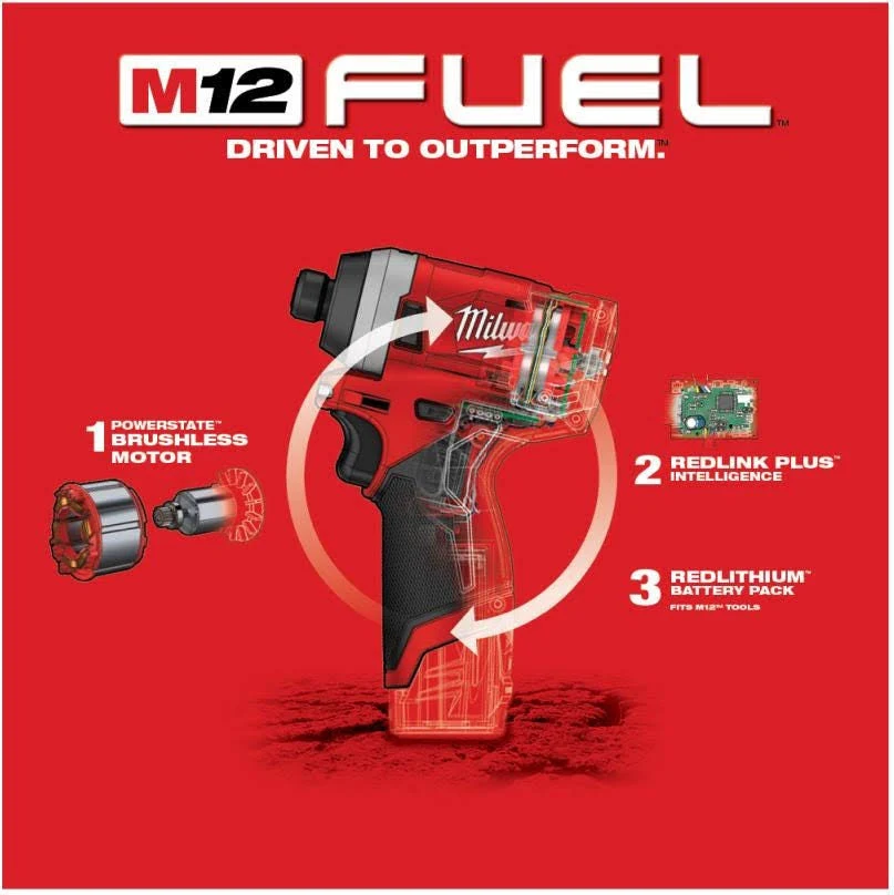 Milwaukee 2553-20 M12 Fuel 1/4″ Hex Impact Driver  C Bare Tool