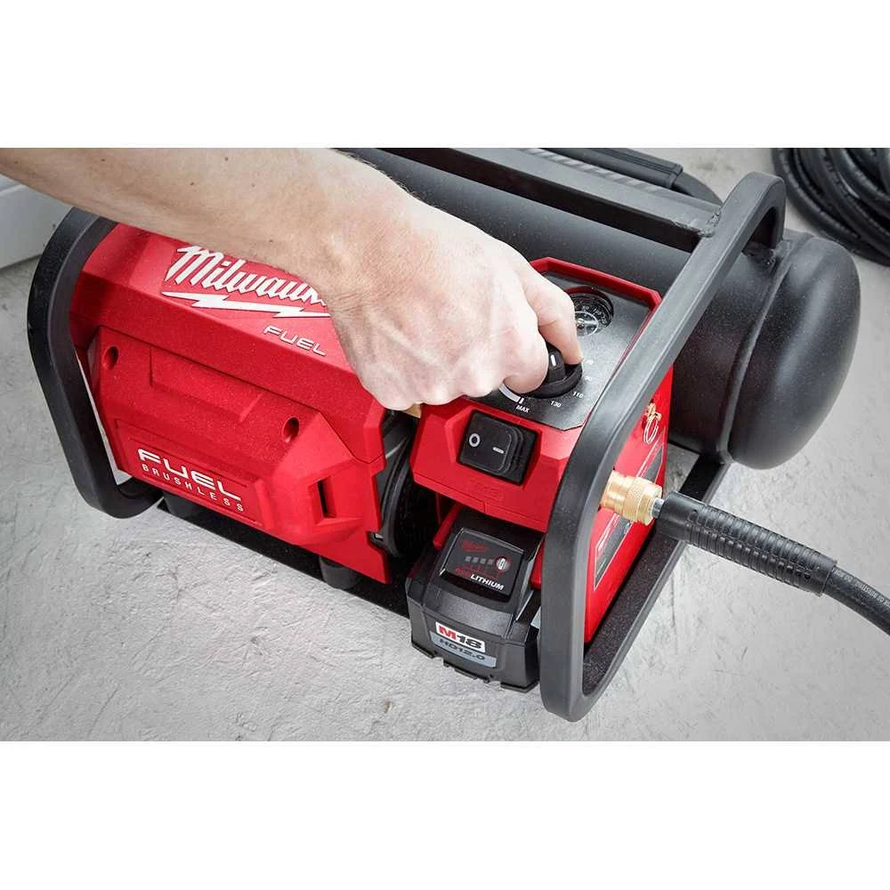 Milwaukee M18 Fuel 18-Volt 2 gal. 135 PSI Lithium-Ion Brushless Cordless Electric Compact Air Compressor with Free 5.0 Ah Battery 2840-20-48-11-1850