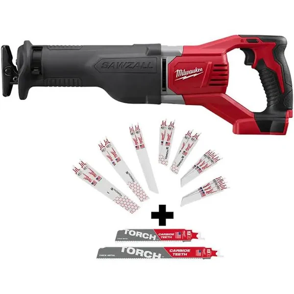 Milwaukee M18 18-Volt Lithium-Ion Cordless Sawzall Reciprocating Saw with Sawzall Blade Set (18-Piece)