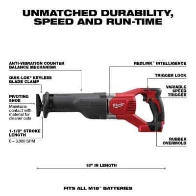 Milwaukee M18 18-Volt Lithium-Ion Cordless Sawzall Reciprocating Saw with Sawzall Blade Set (18-Piece)