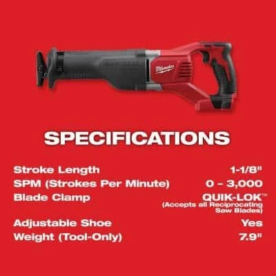 Milwaukee M18 18-Volt Lithium-Ion Cordless Sawzall Reciprocating Saw with Sawzall Blade Set (18-Piece)