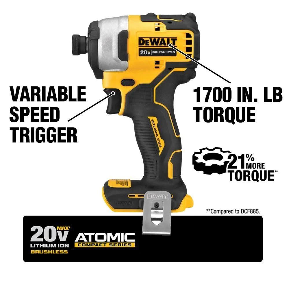 Dewalt-DCF809B 20V MAX* Brushless Atomic Compact 1/4in Impact Driver (Tool Only)