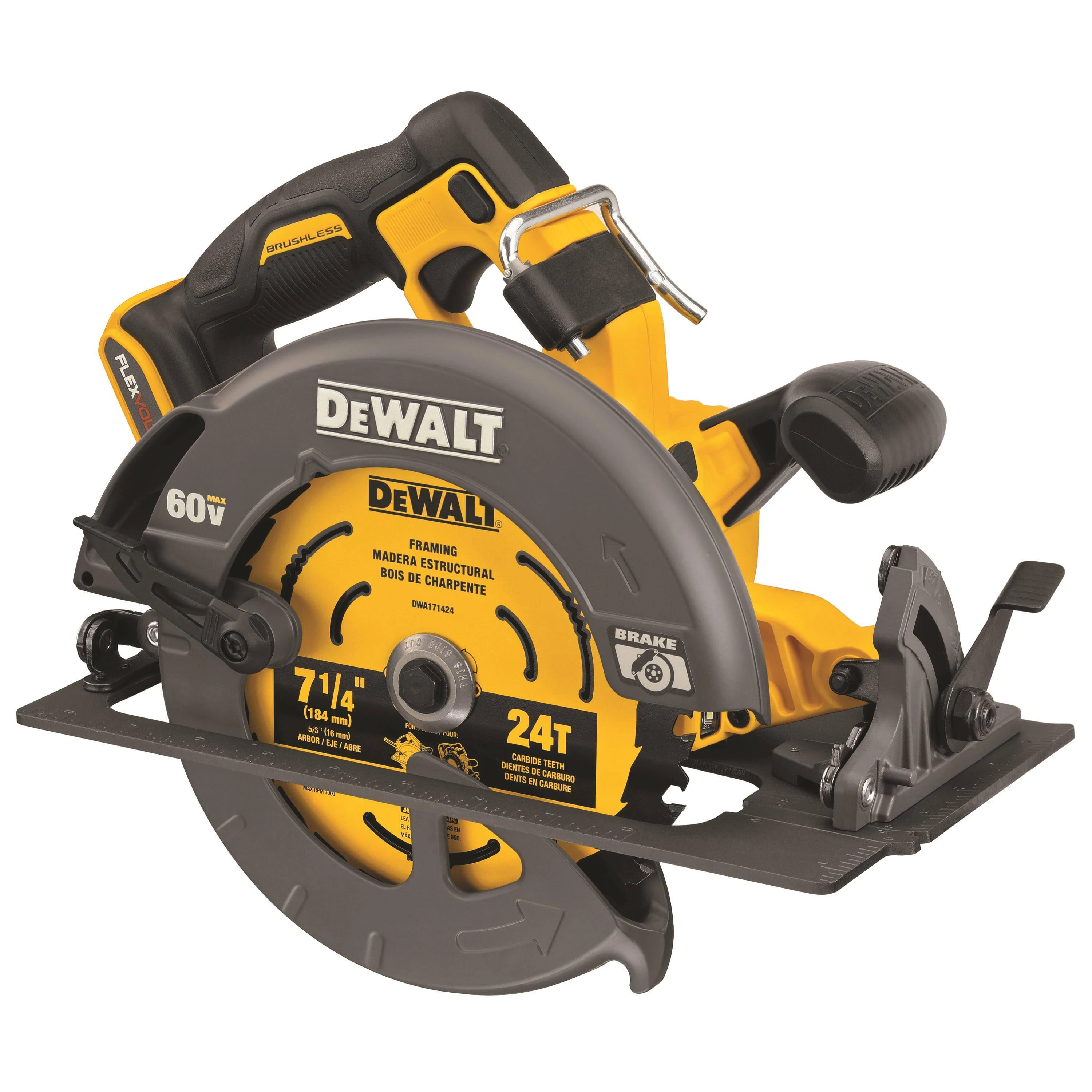 DeWalt DCS578B 60V Max FLEXVOLT 7-1/4″ Brushless Cordless Circular Saw with Brake  C Tool Only