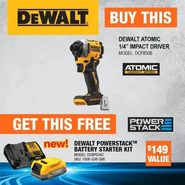 DeWalt DCF850B Atomic 20V MAX* 1/4 -In. Brushless Cordless 3-Speed Impact Driver, Tool Only