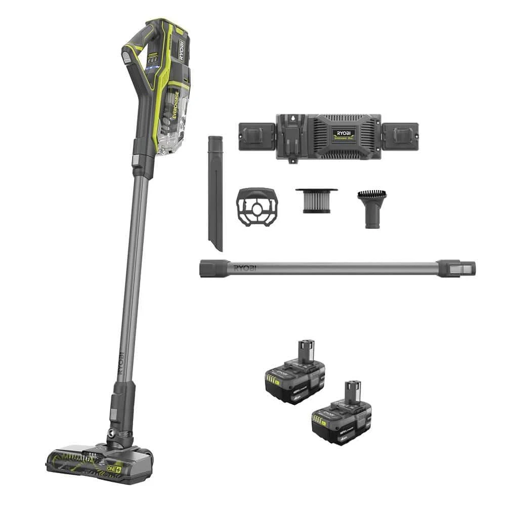 Ryobi ONE+ 18V Brushless Cordless Stick Vacuum Cleaner with (2) 4.0 Ah Batteries and Charger