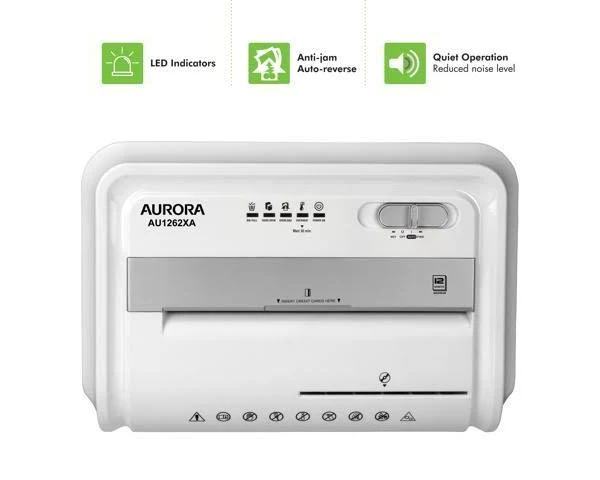 Aurora AU1262XA 12-Sheet Crosscut Paper and CD/Credit Card Shredder, White/Gray