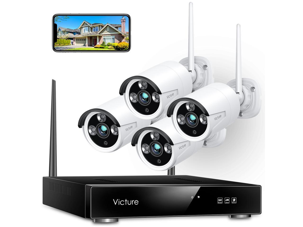 Victure 1080p Wireless Security Camera System, 8 Channel NVR 4pcs Outdoor WiFi Surveillance Camera with IP66 Waterproof, Night Vision, Motion Alert, R