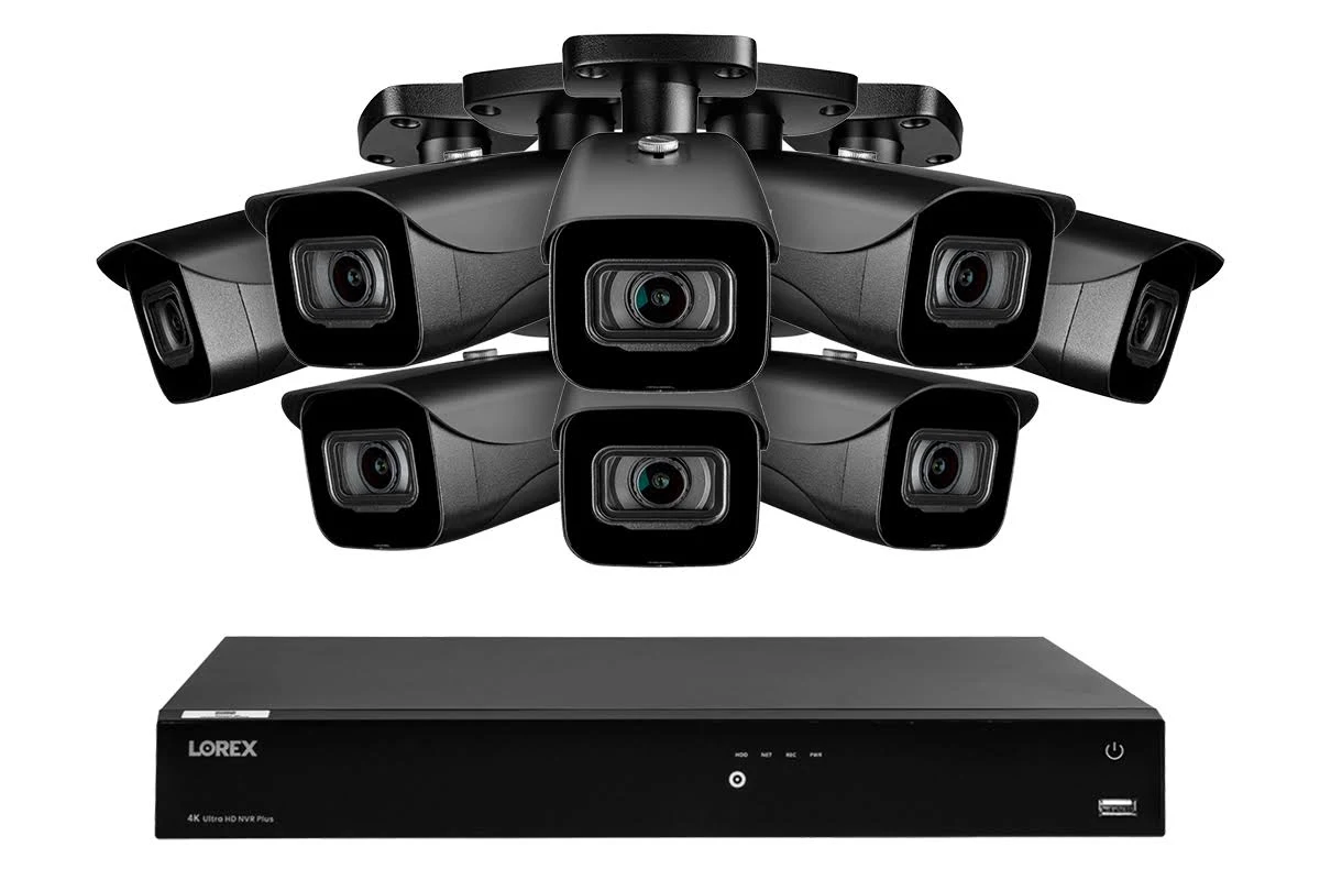 Lorex N4K3-168BB-1 16 Channel 4K Surveillance System with N863A63B 3tb 4K Fusion NVR and 8 E841CAB 8MP Black Bullet Cameras