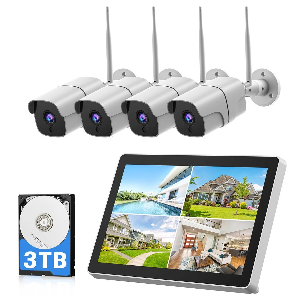 Campark W400 1080p 8CH NVR 4pcs with 12 inch LCD Monitor Wireless Security Camera System