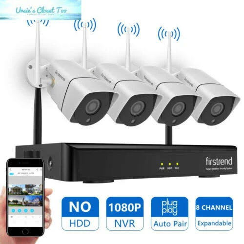 [newest] Wireless Security Camera System, Firstrend 8CH 1080p Wireless NVR System with 4pcs 1.3MP IP Security Camera with 65ft Night Vision and Easy